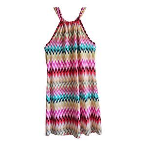 TRINA TURK Women's XS Dress Cover Up Sleeveless Tie Back Multicolor Zig Zag 34"